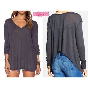 Free People Sahara Top Charcoal Grey Open Cropped Back V-Neck Long Sleeve Tunic